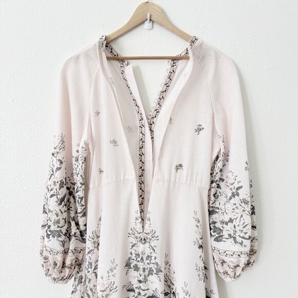 Zimmerman Women's Size 1 US 6 Golden Floral Long Sleeve Silk Linen Maxi Dress - Picture 6 of 12